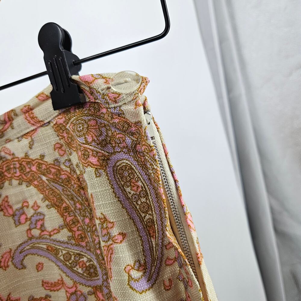 Vitange 70s Skirt Set Brown Button Down Long Sleeve Paisley Mod Secretary Sz 10 - Picture 11 of 12